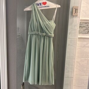 One shoulder short dress with illusion neck